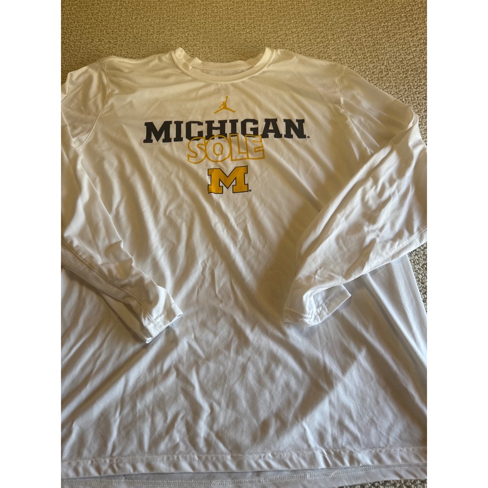 Nike Jordan Michigan Wolverines White Long Sleeve Dri-FIT Shirt Mens Size XXL